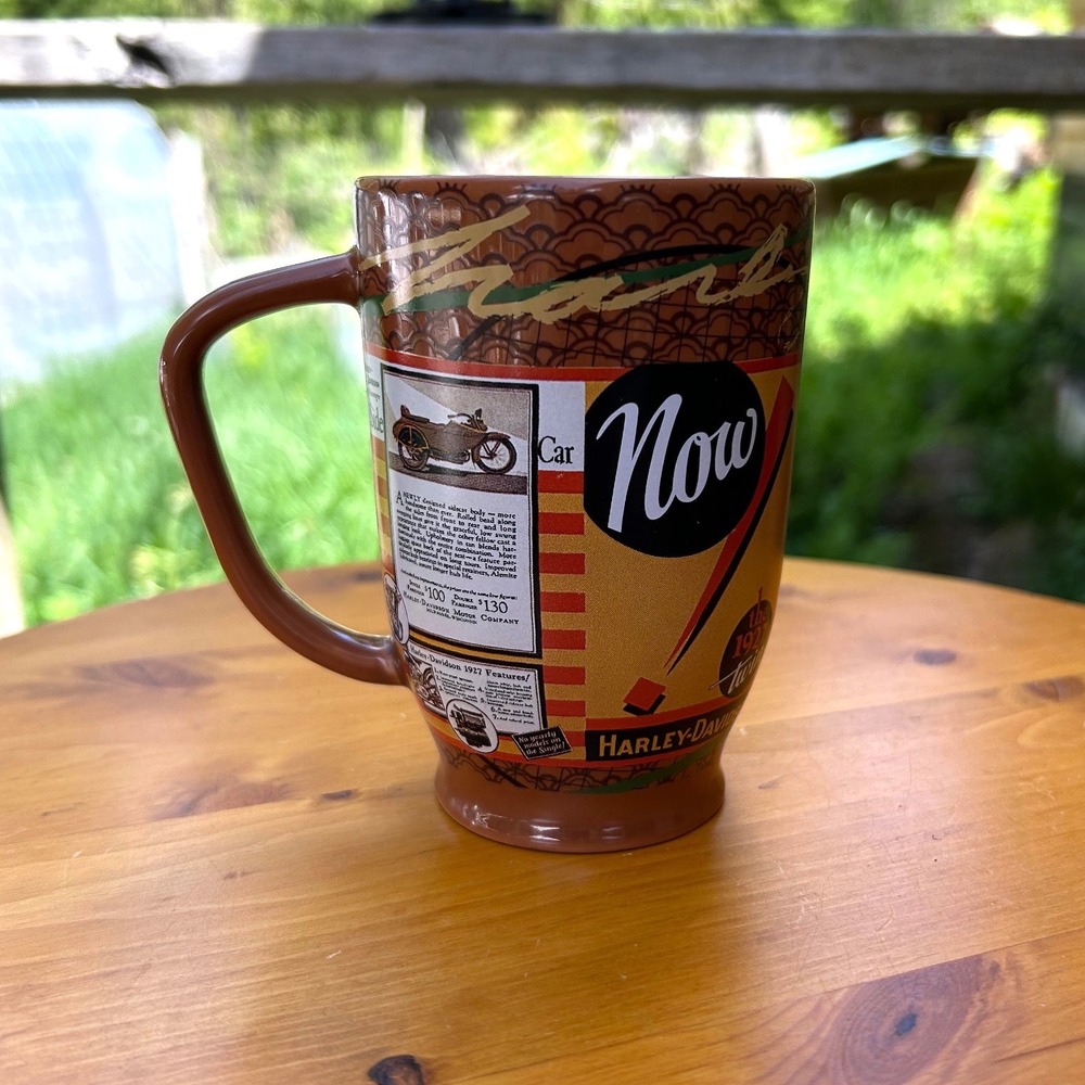 Vintage 1927 Twin Motorcycle Coffee Mug Brown Ceramic Large Harley-Davidson